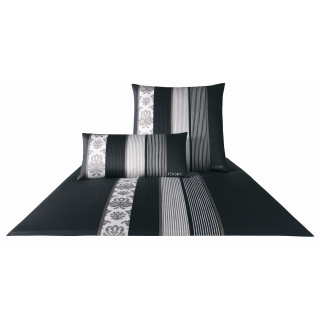 JOOP! Bettwäsche Mako-Satin Ornament Stripe 4022-Farbe schwarz-9, 135/200 cm + 80/80 cm