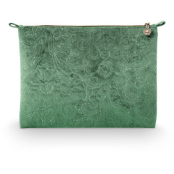 Pip Studio Cosmetic Flat Pouch Large Velvet Quilted Green 30x22x1cm AL