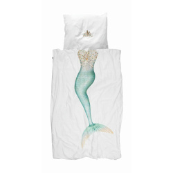 Snurk Baumwollbettwäsche Mermaid 135 x 200 cm+ 80 x 80 cm Farbe weiss mit Fotodruck