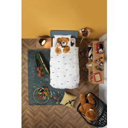 Snurk Baumwollbettwäsche Teddy 135 x 200 cm + 80x80 cm  Farbe Weiss mit Teddymotiv